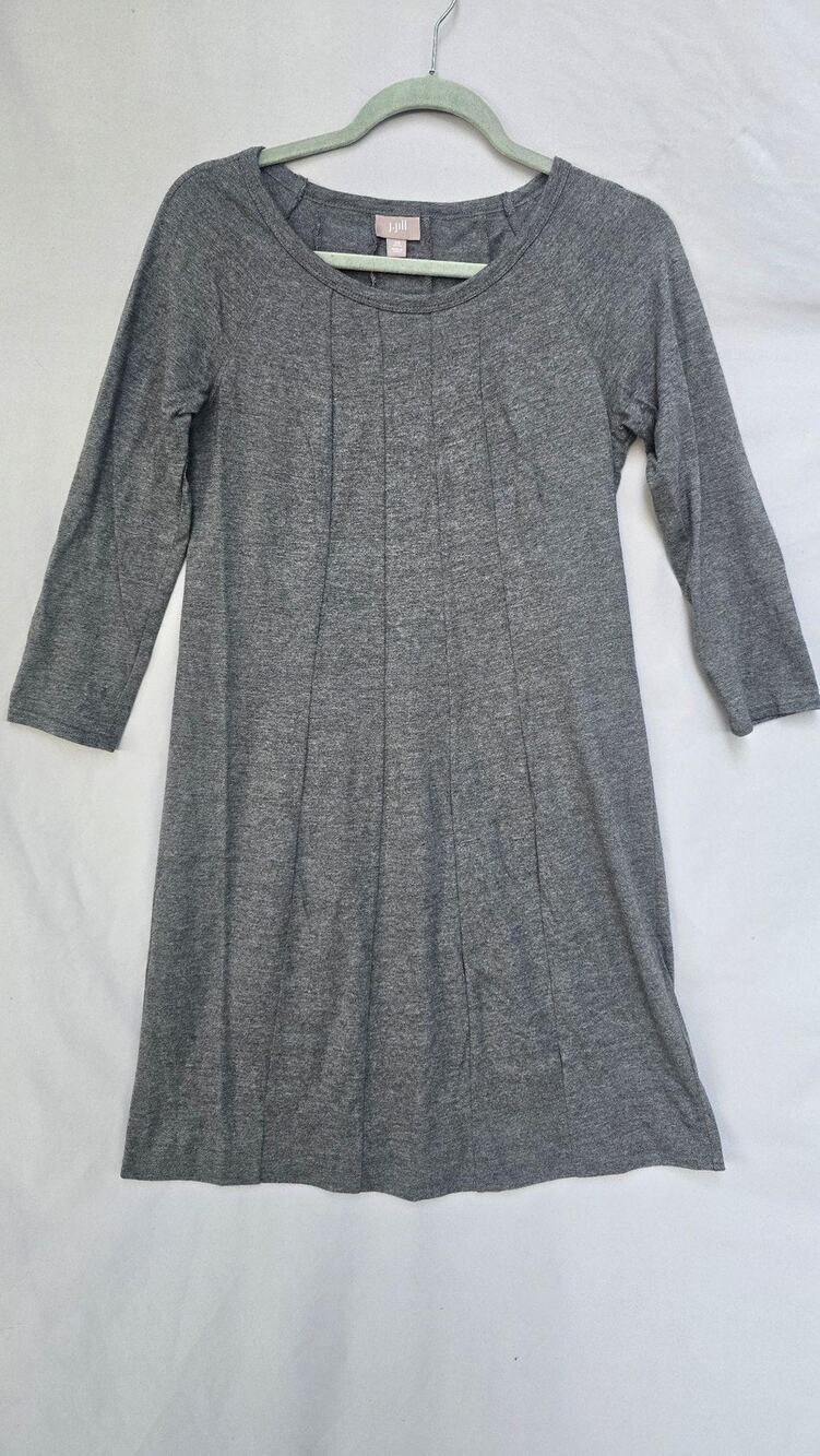 J. Jill Dress Womens Petite XS Gray 3/4 Sleeve Scoop Neck Pleated Shift Jersey
